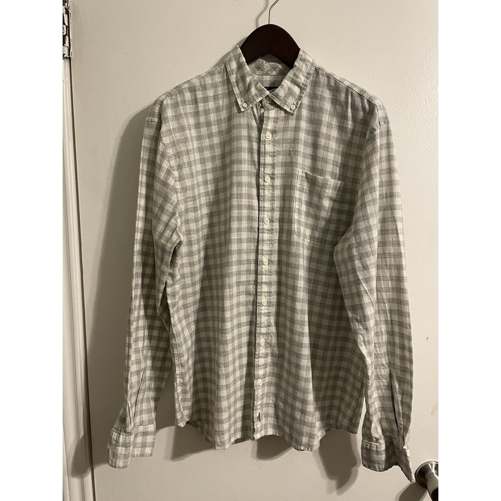 Johnnie-O Men's Gray Watts Hangin' Out Long Sleeve Button Down Plaid Shirt Large